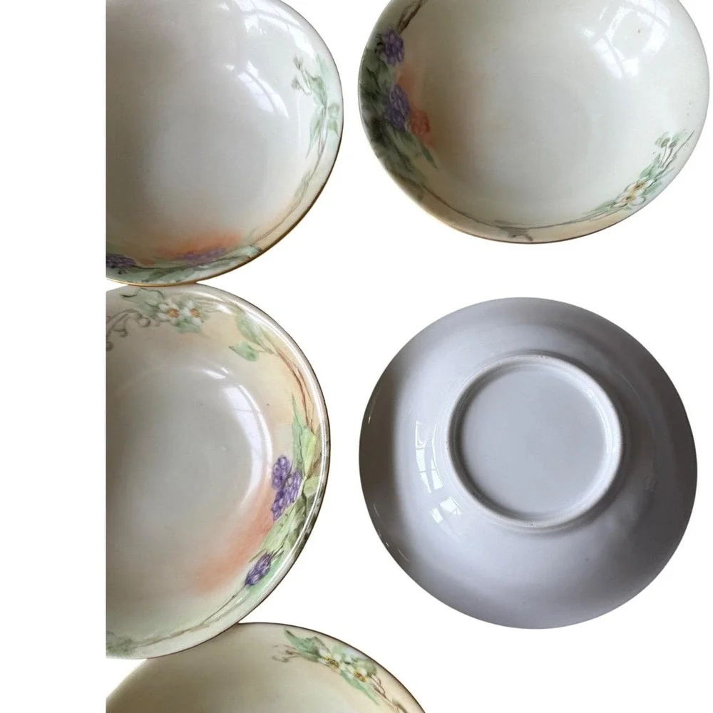 Antique Bavarian Porcelain Blackberry Berry Bowl Set 1919 Hand Painted Germany 7